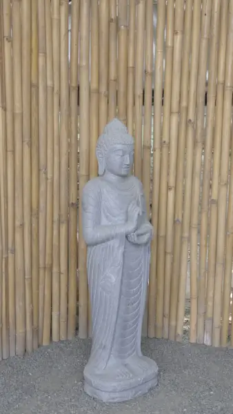 Product image 3 of the product “Standing Buddha made of Riverstone in Dharmachakra position - gesture of wheel of the teaching of Dharma. About 122cm height. ”